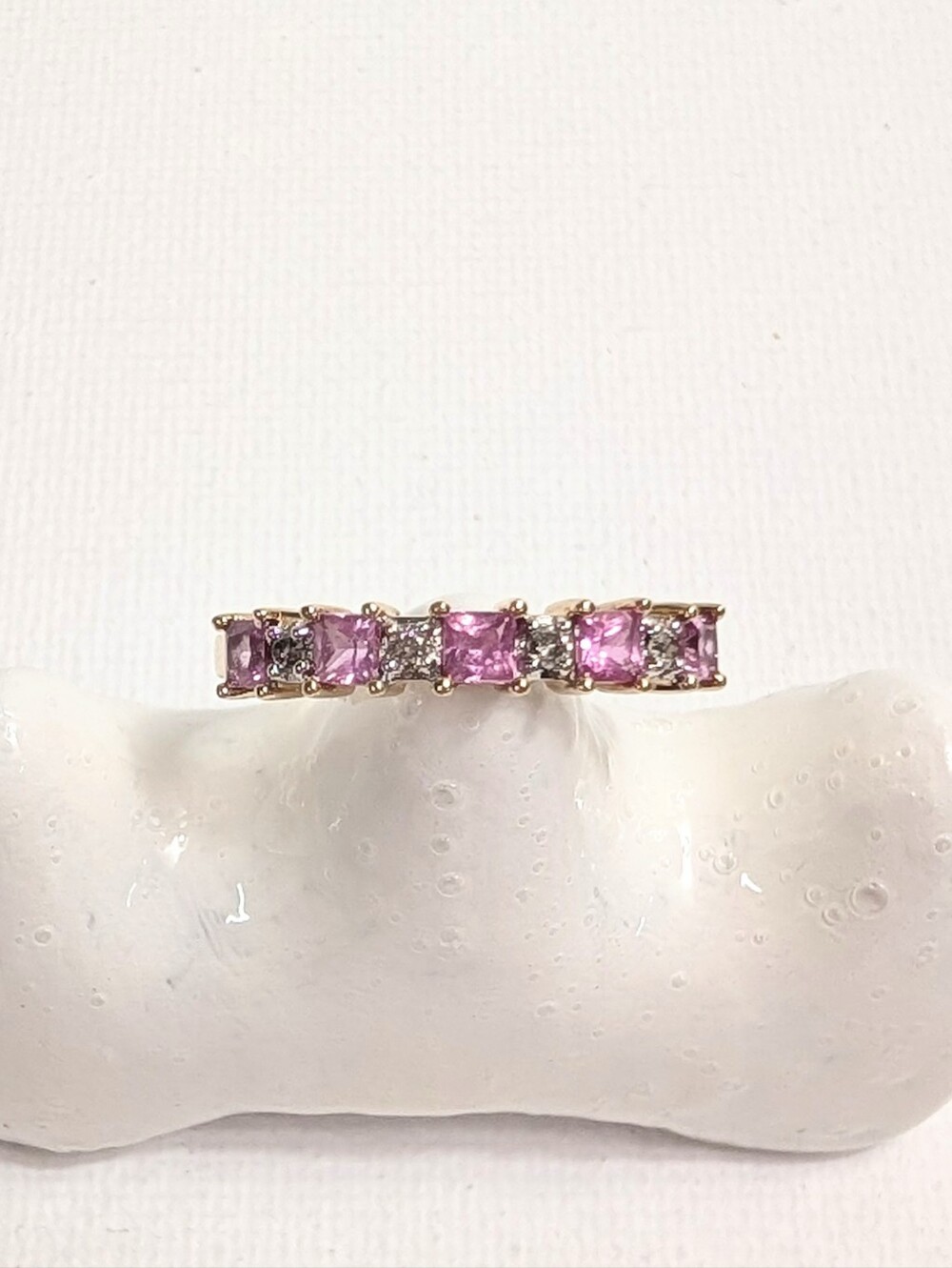 JTV 10K Yellow Gold Pink Sapphire Diamond Half Eternity Ring Size 7 - Picture 6 of 7